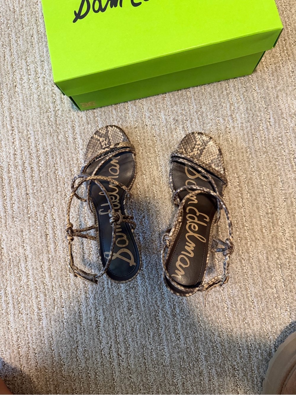 Sam Edelman Brown Snake-Print Knotted Strappy Heeled Sandals - Picture 7 of 7